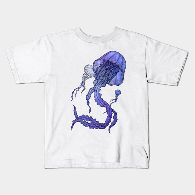 Blue Jellyfish Kids T-Shirt by Olooriel